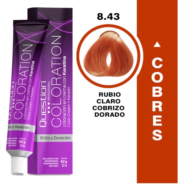 Coloration  Question professional /Coloration 8.43V – Rubio Claro Cobrizo Dorado Brillante